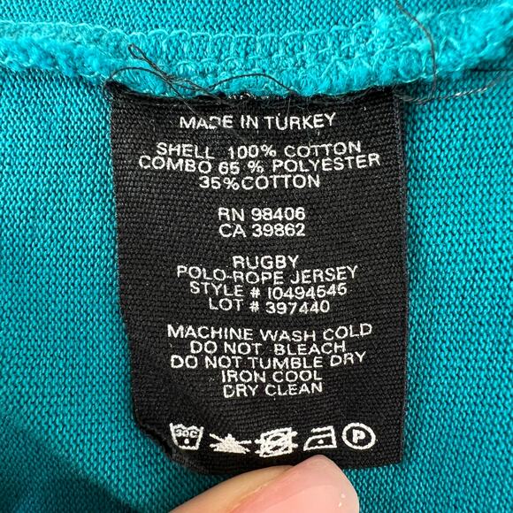 THEORY Green White Cotton Short Sleeve V-Neck Rugby Polo-Rope Jersey Top Size M - Picture 10 of 11